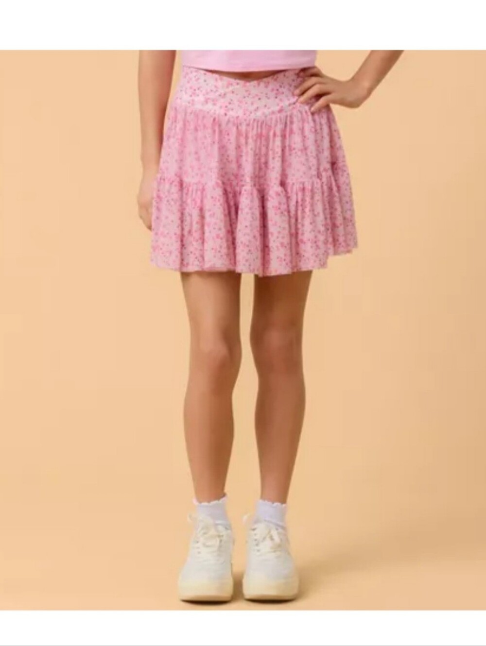 Blogilates Girls' Mommy & Me Ballerina Skort - Pink Floral Print L